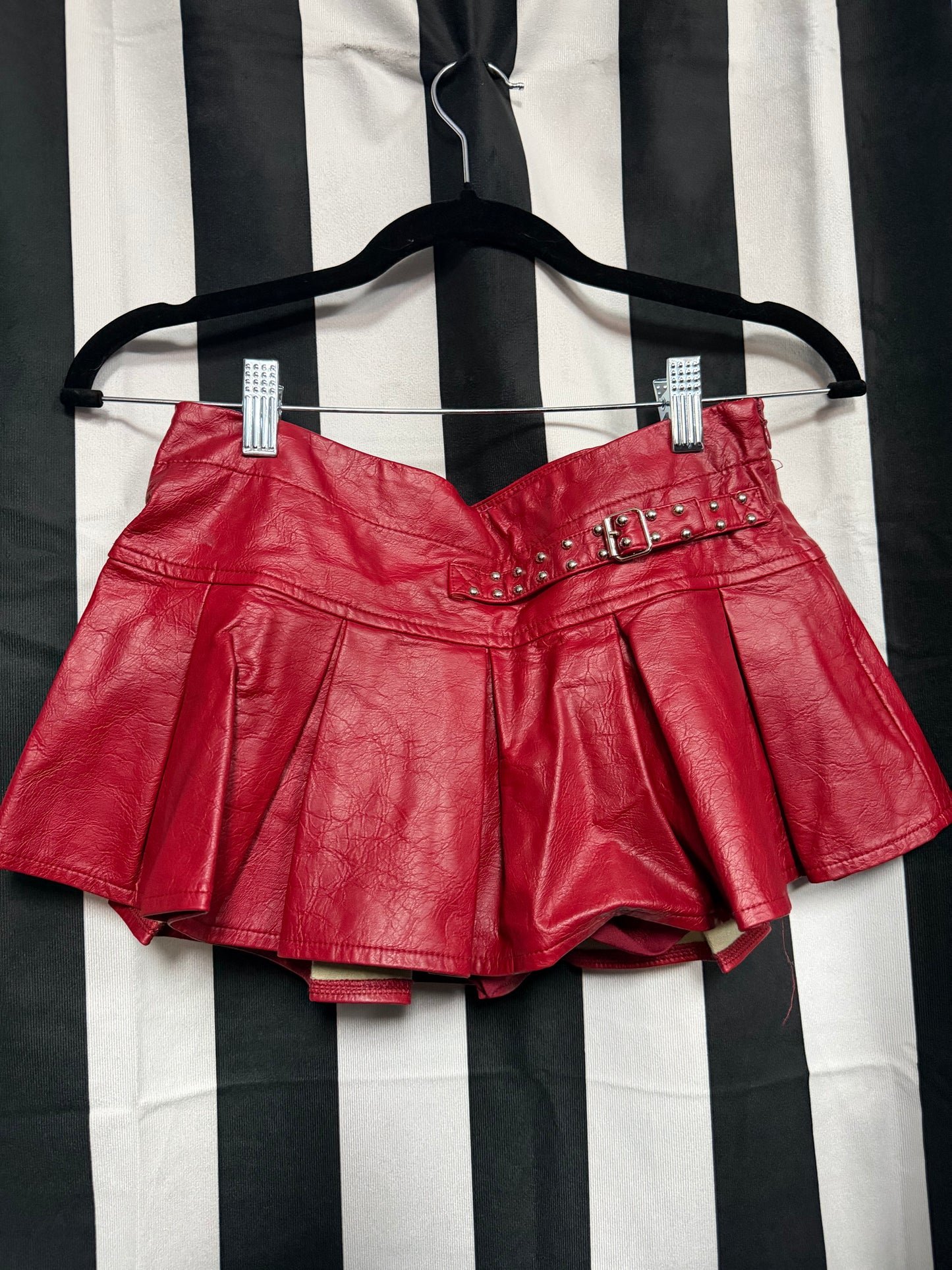 Edikted Red Faux Leather Mini Skirt- XS