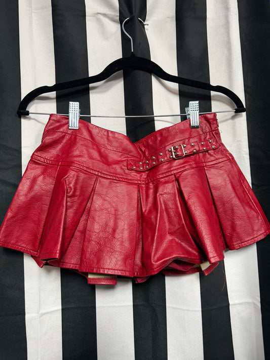Edikted Red Faux Leather Mini Skirt- XS