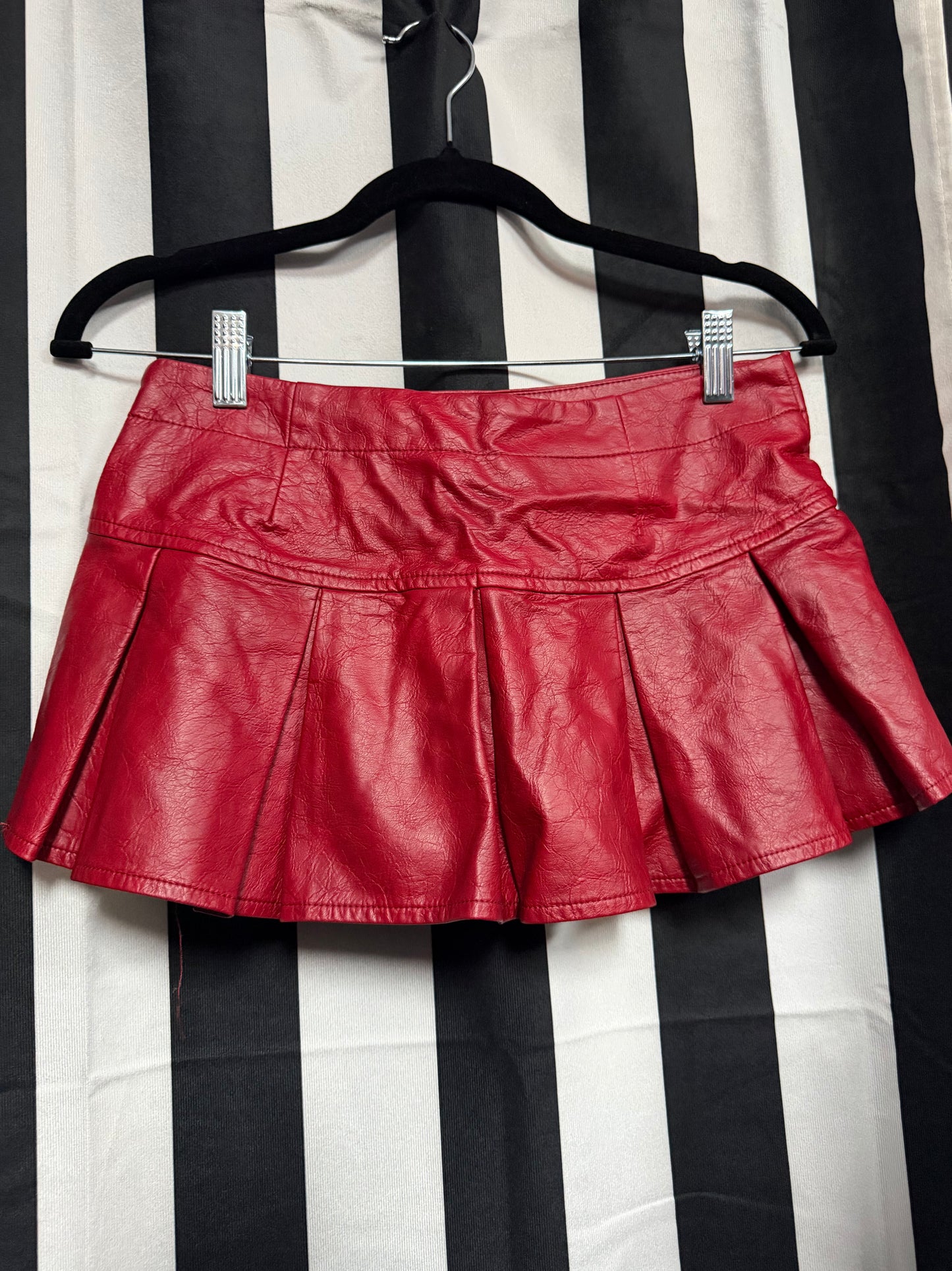 Edikted Red Faux Leather Mini Skirt- XS