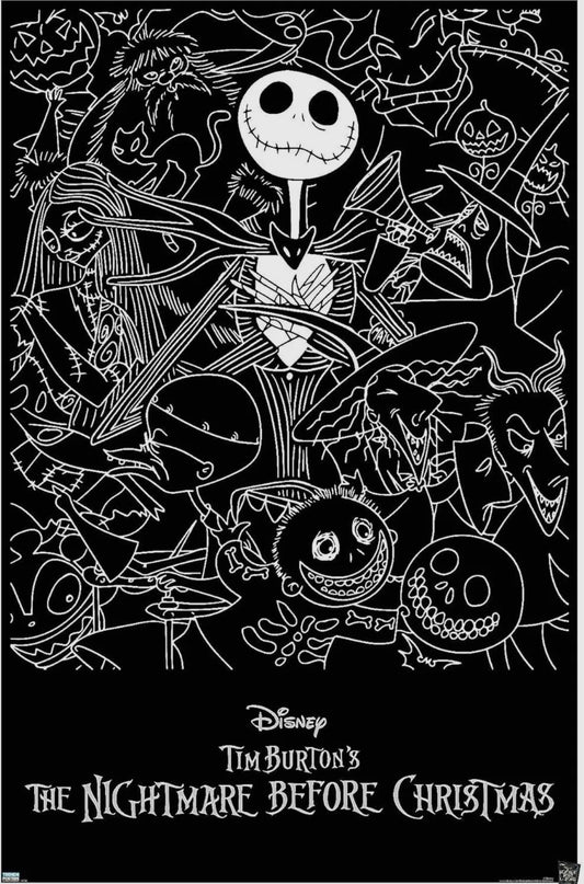 24" x 36" The Nightmare Before Christmas Tim Burton B&W Poster