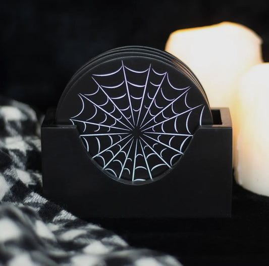 Black Gothic Spiderweb Coaster Set