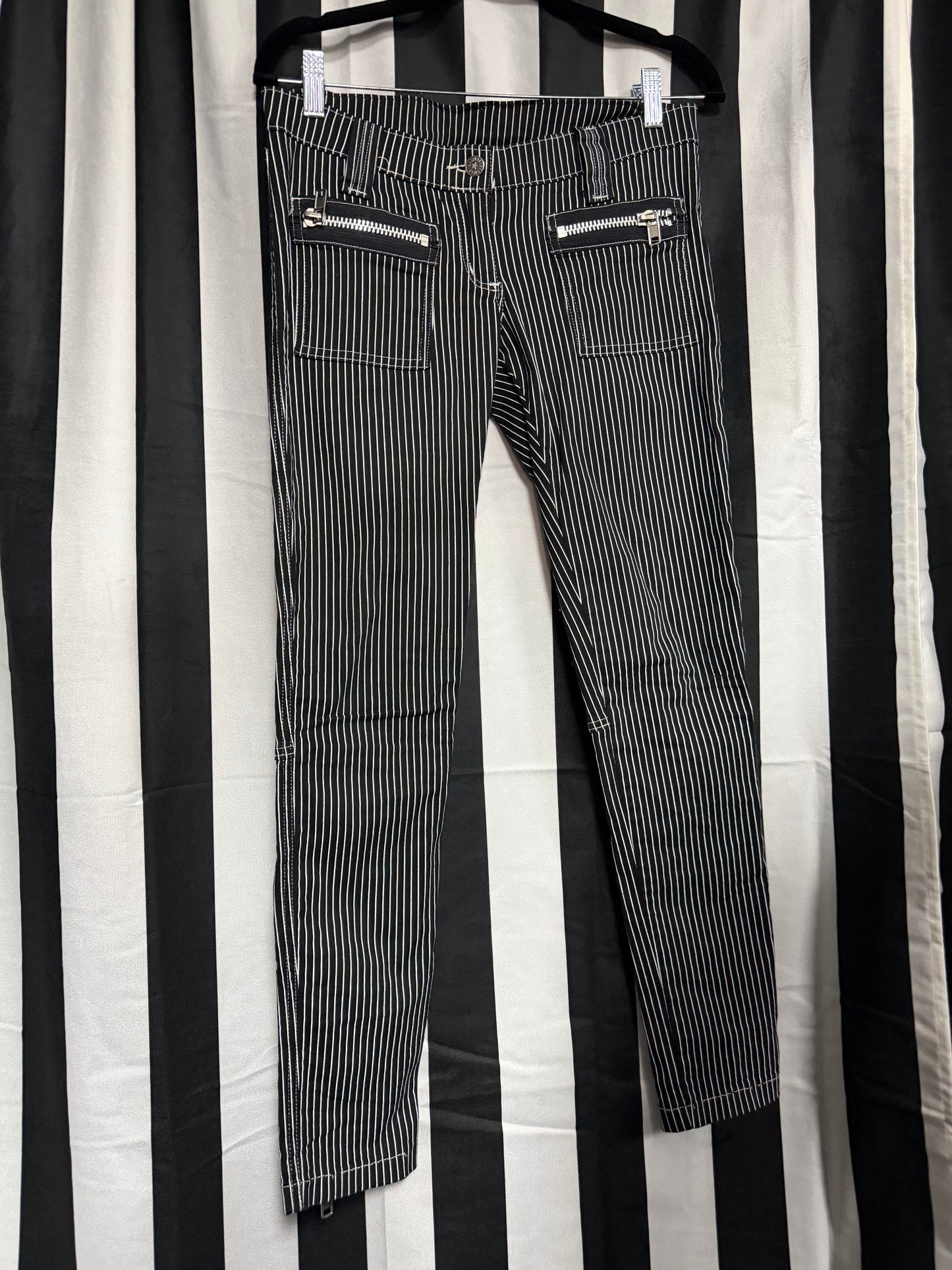 Serious- Size small -Black & white striped Zipper Pants