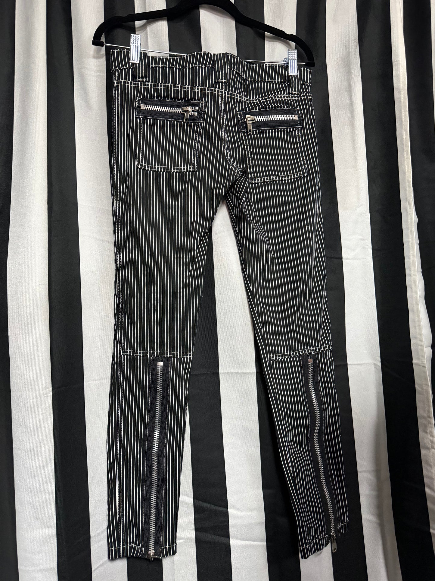Serious- Size small -Black & white striped Zipper Pants