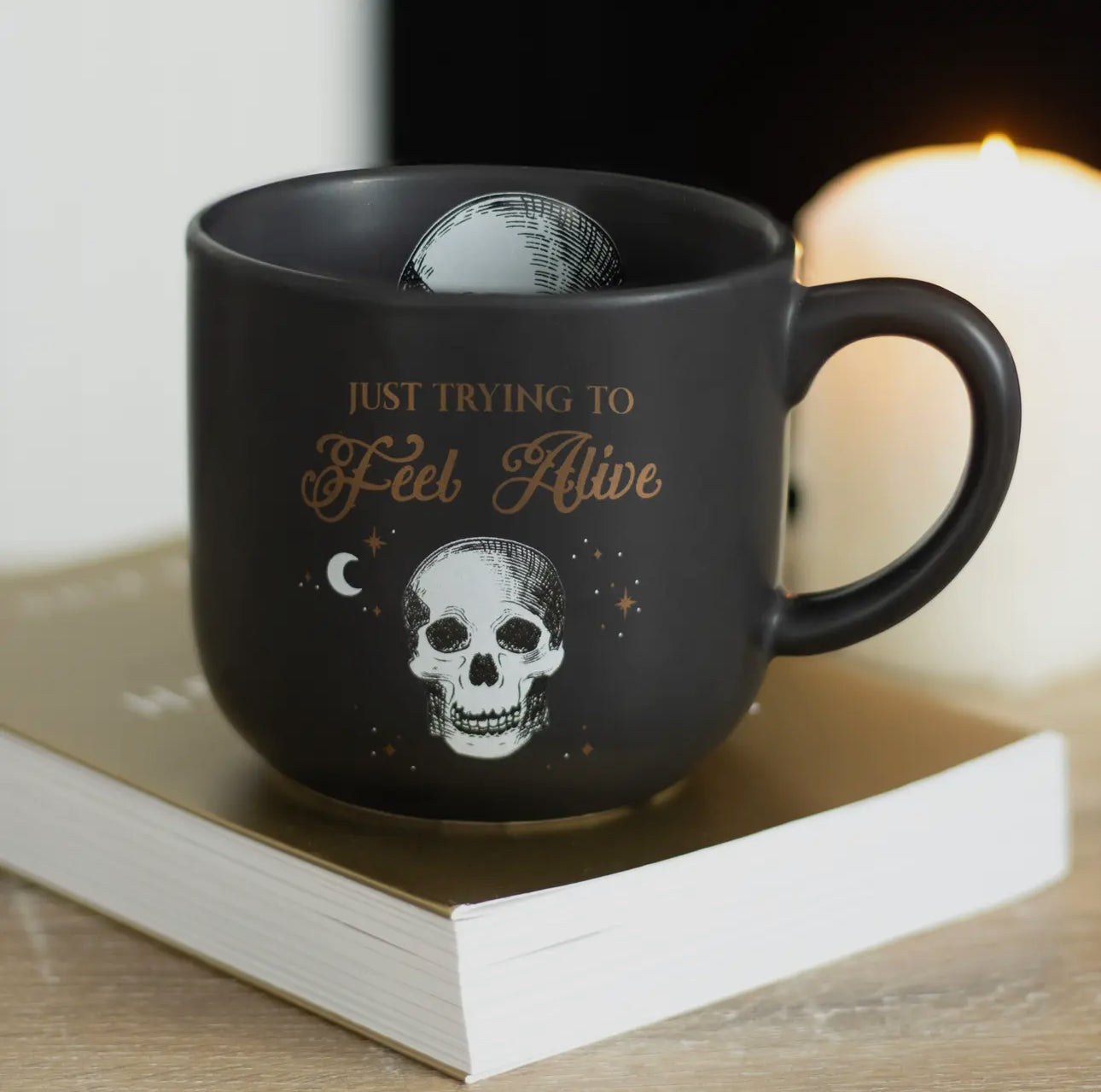 Trying to Feel Alive Skull Ceramic Mug