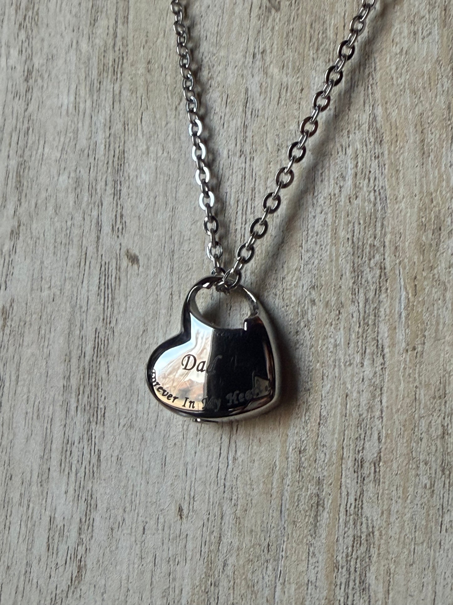 Dad "Forever in my heart" Lock Stainless Steel Memorial Urn Cremation Keepsake Crystal Necklace