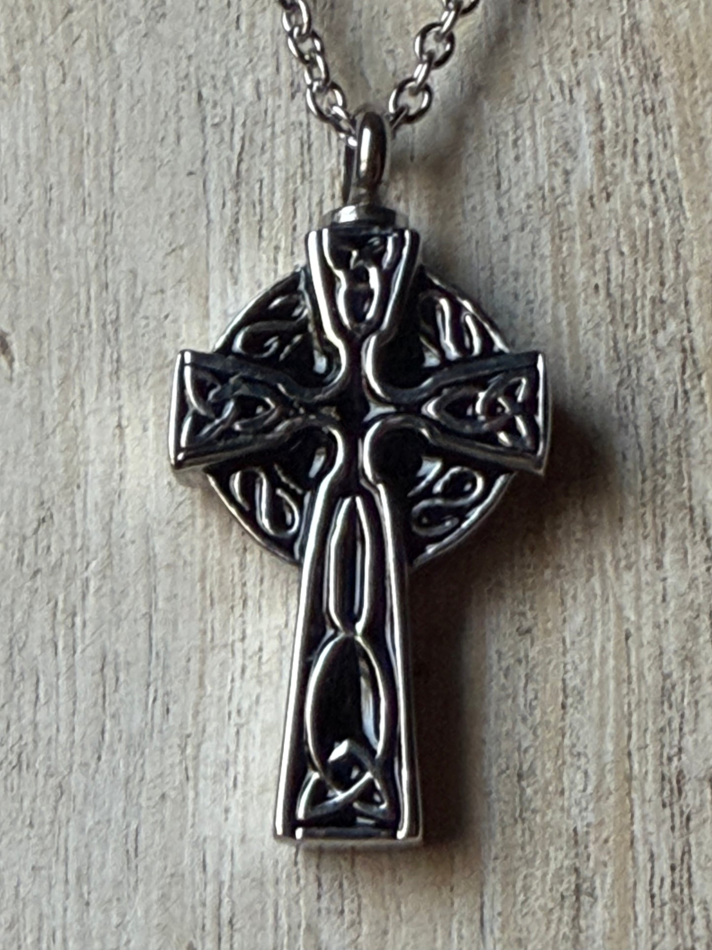 Celtic Cross Stainless Steel Memorial Urn Cremation Keepsake Crystal Necklace