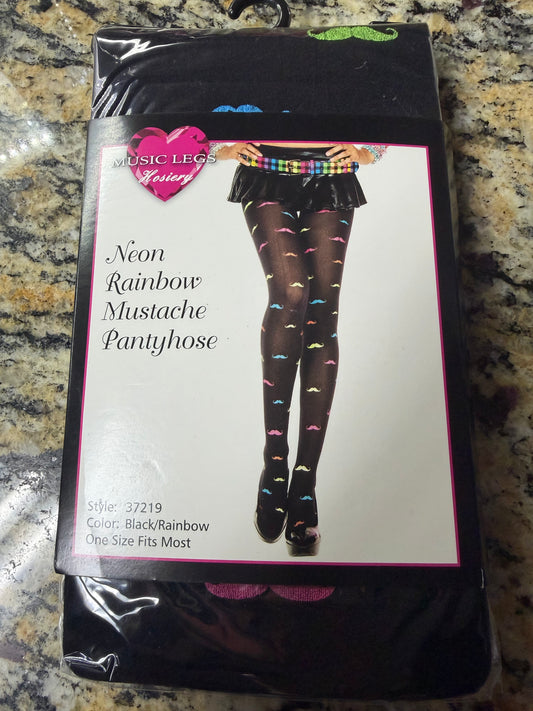 Music Legs- Neon Rainbow Mustache Pantyhose