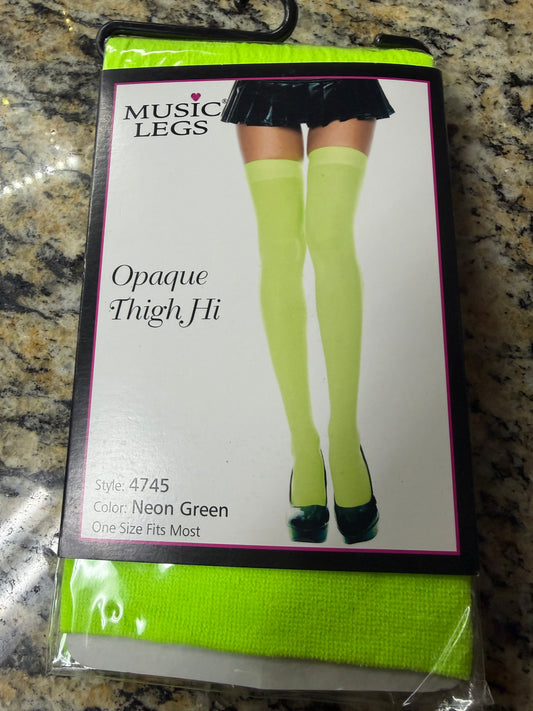 Music Legs- Neon Green Opaque Thigh Hi