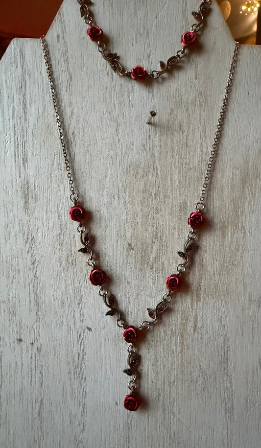 Rose Drop Necklace,Earring & Bracelet Set