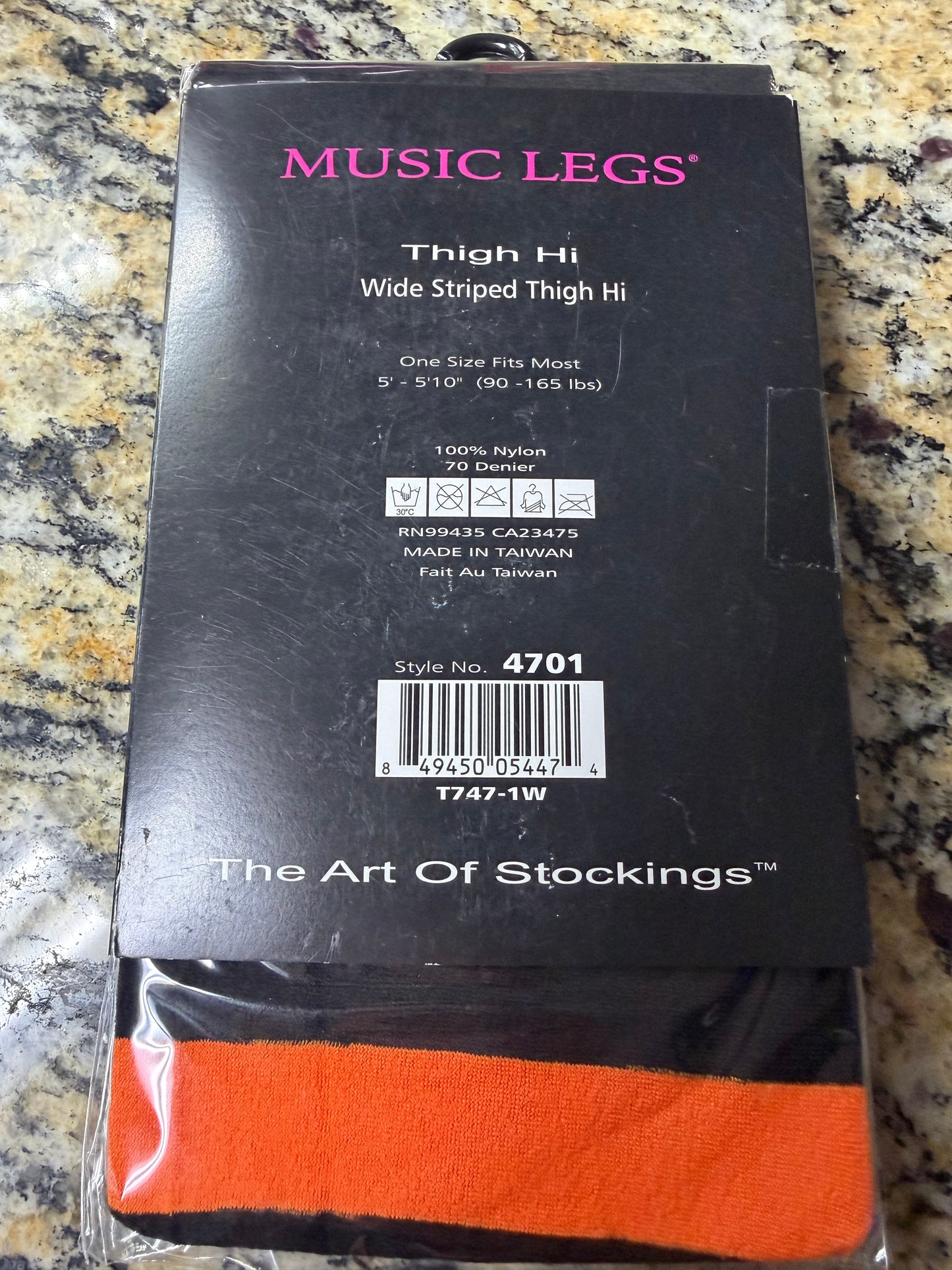 Music Legs- Black/Orange Wide Stripped Thigh Hi