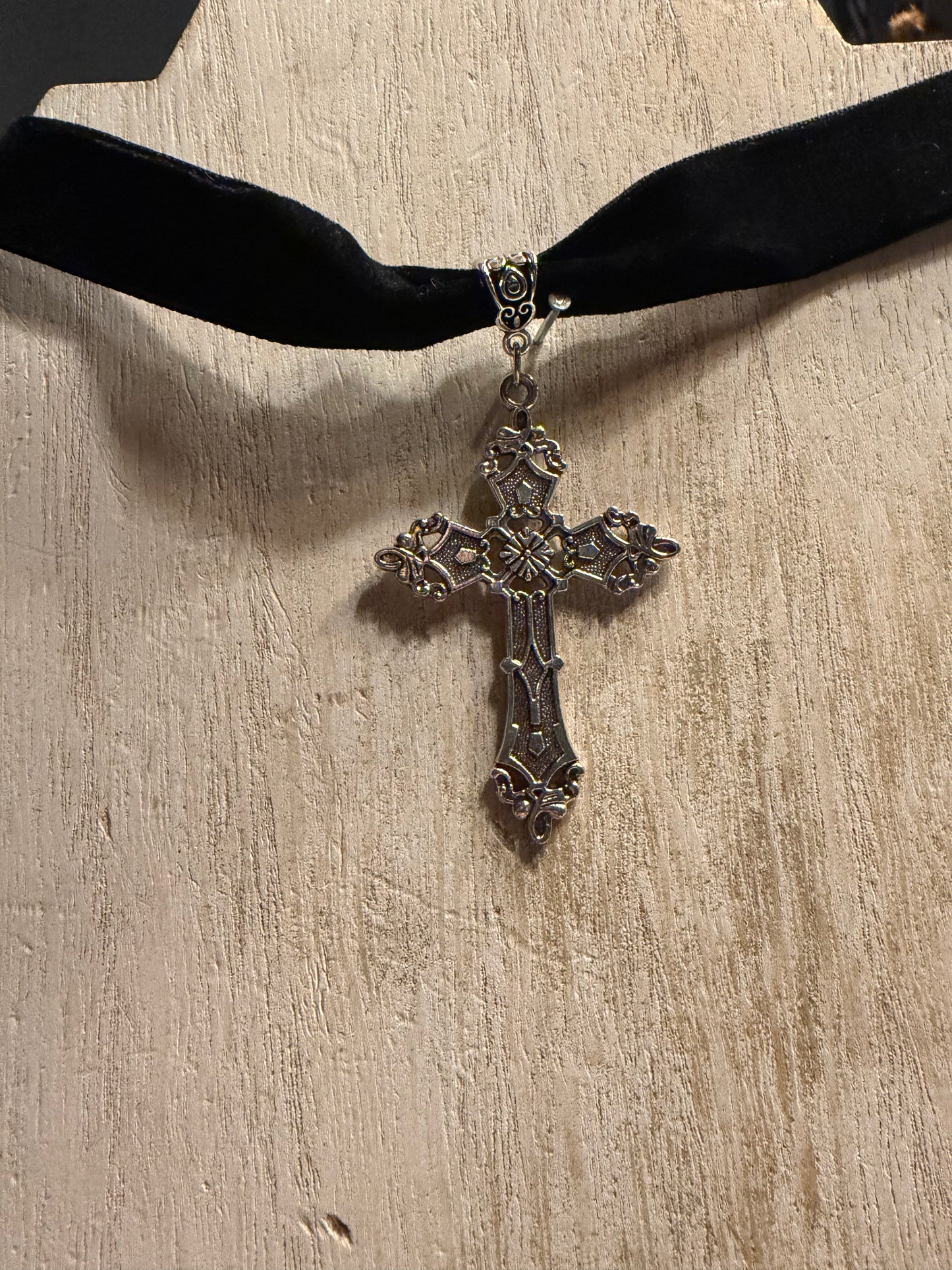 Black Velveteen Cross Choker