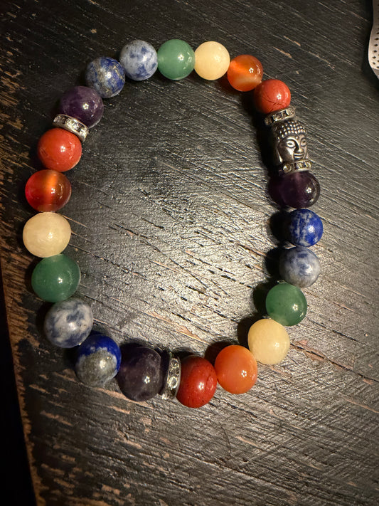 7 Chakra Element Stretch Gemstone Bracelet w/ Buddha