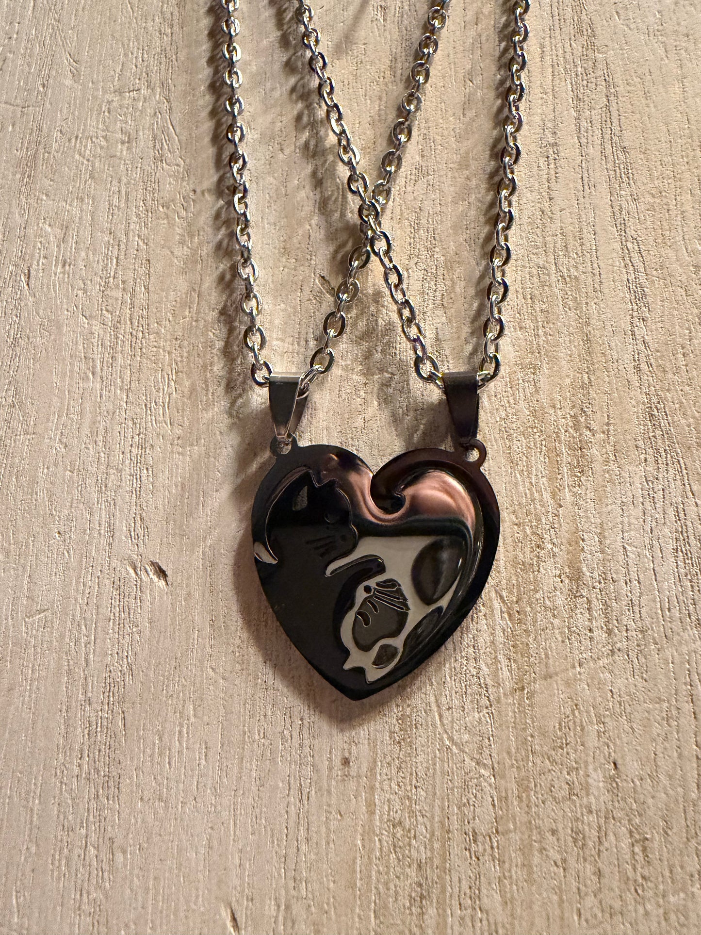 Best Friend/Couple Necklace Set — Silver and Black Cats