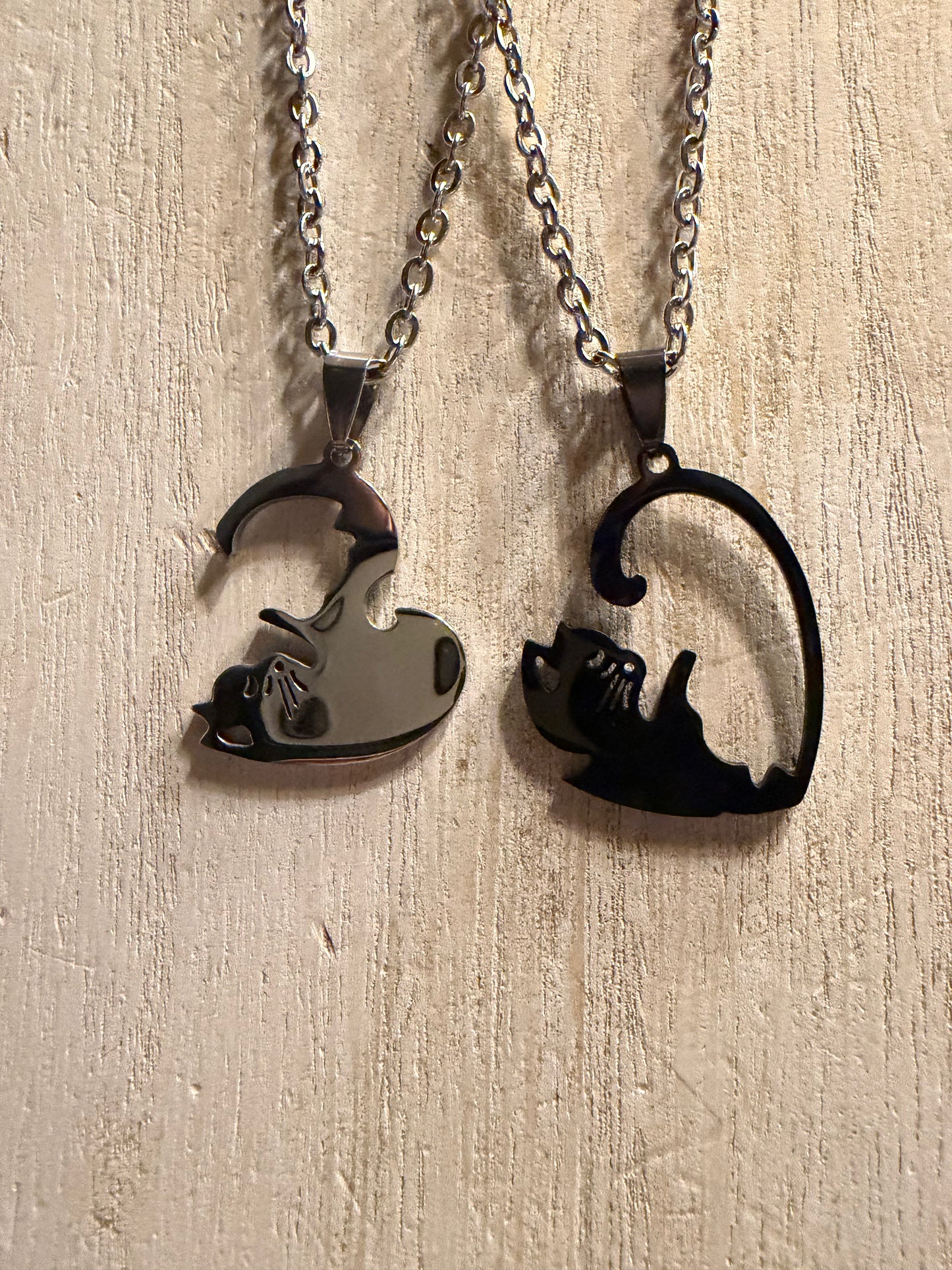 Best Friend/Couple Necklace Set — Silver and Black Cats