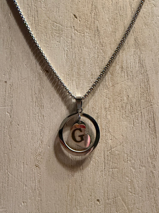 Stainless Steel Heart "G" Initial Necklace