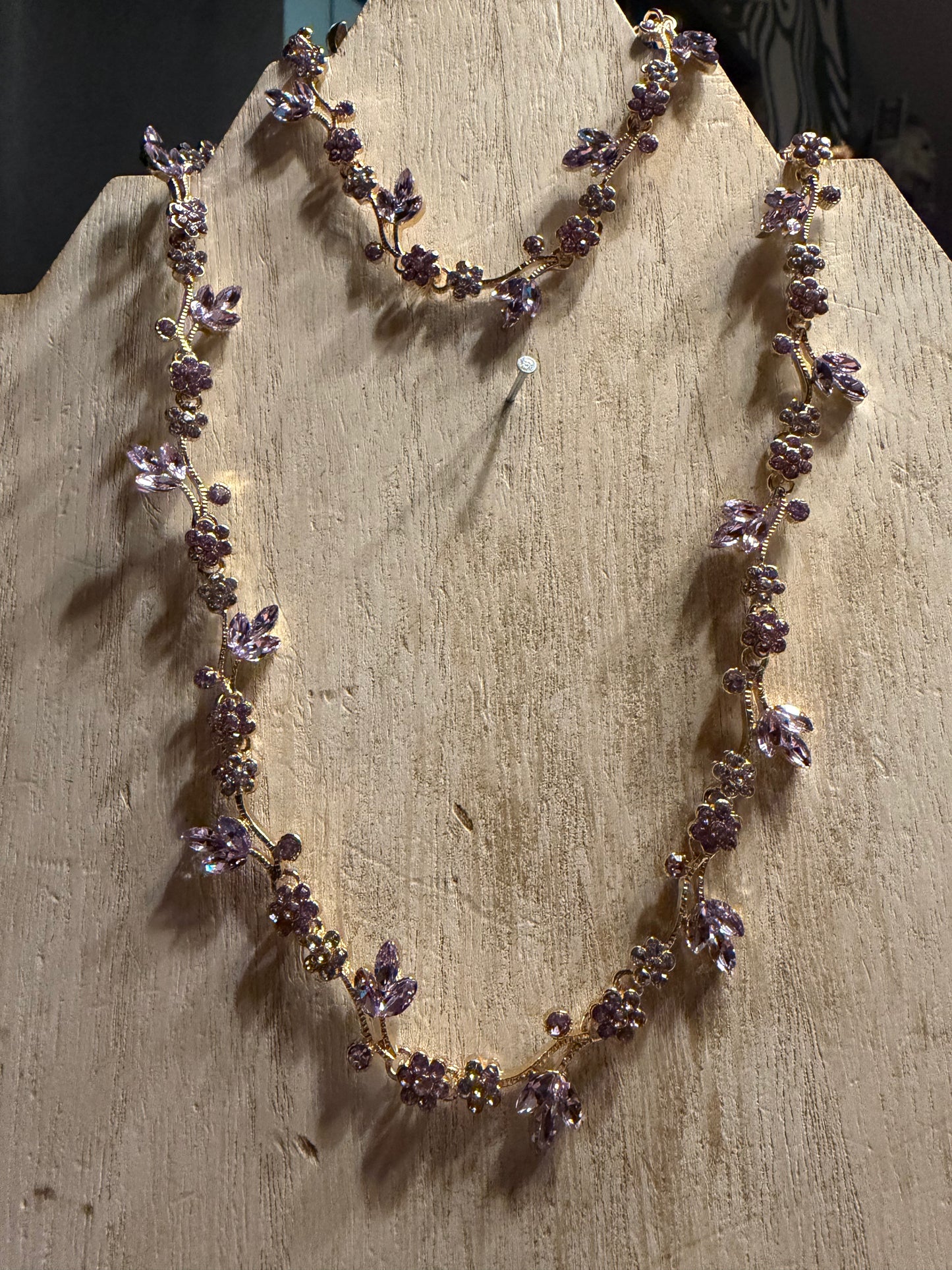Lavender Crystal Vine Necklace Earrings and Bracelet Set