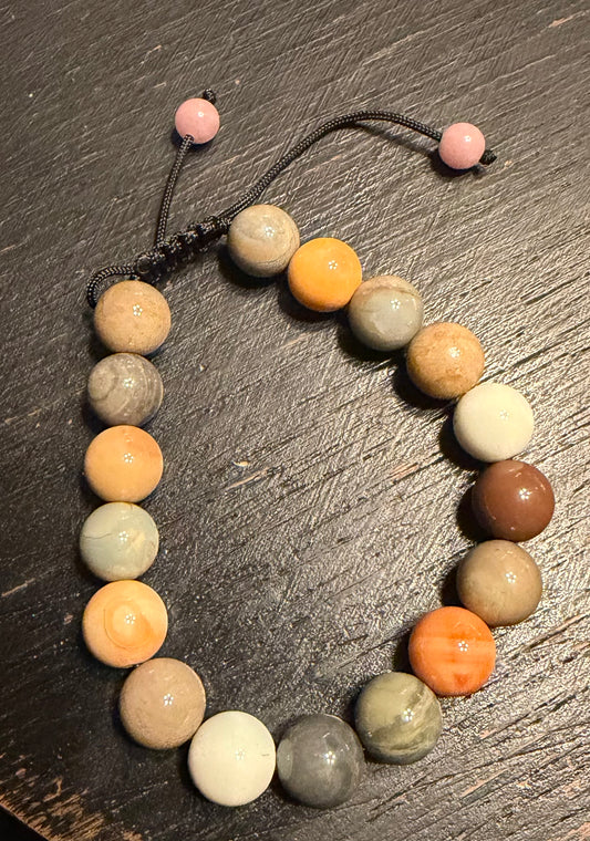 Mixed Natural Stone Pull-String Bracelet