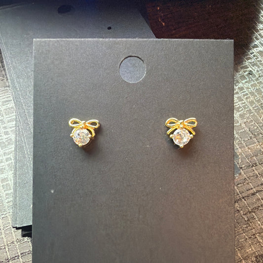 .925 Sterling Silver CZ Gold Bow Earrings