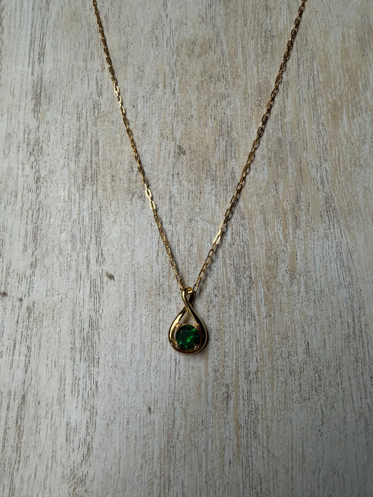 .925 Sterling Silver Gold Emerald Infinity Necklace