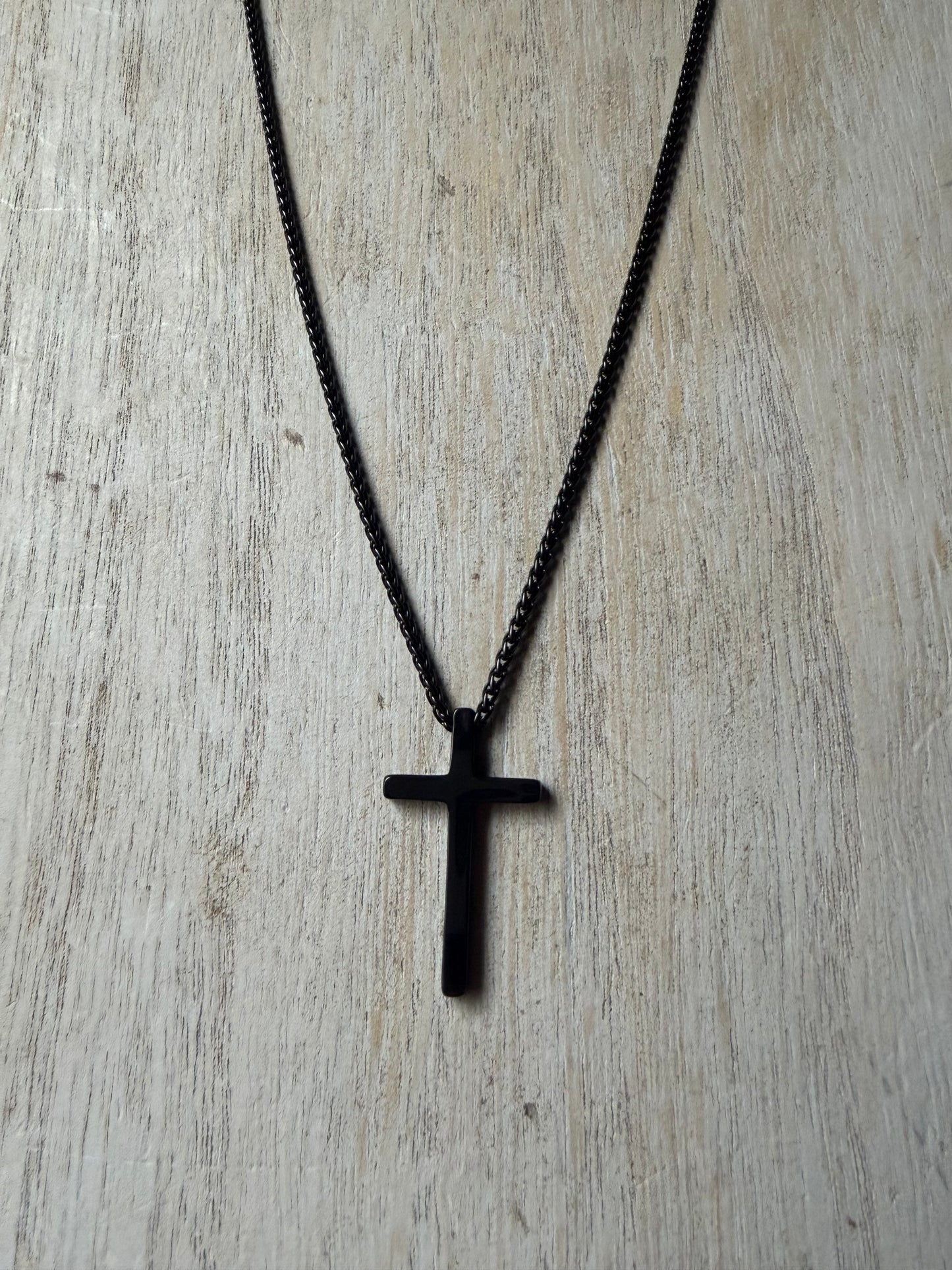 Black Stainless Steel Thin Cross Necklace