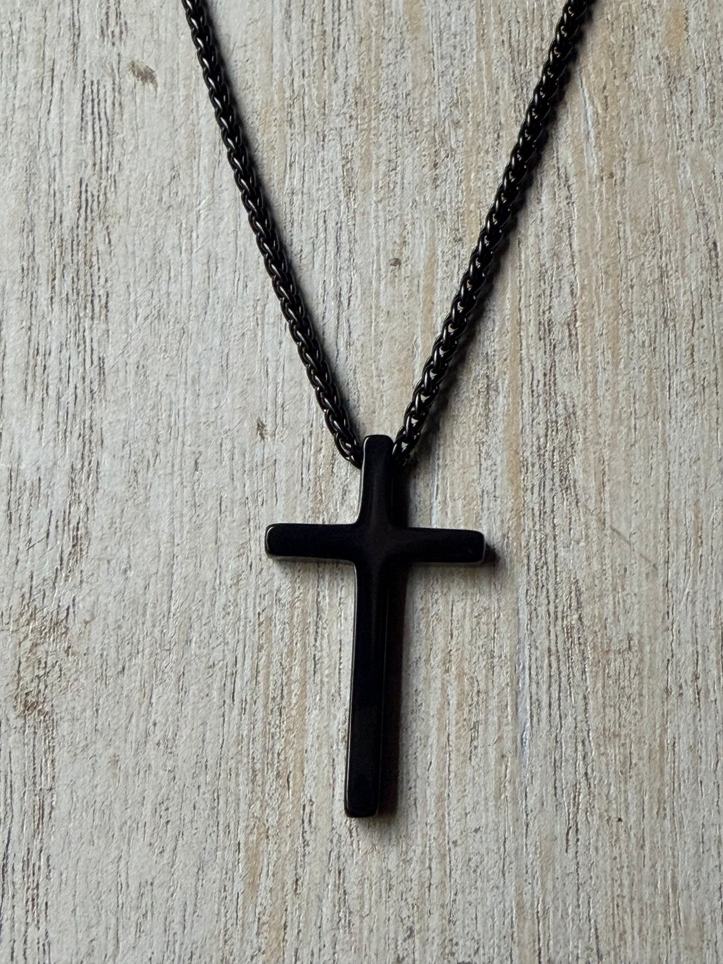 Black Stainless Steel Thin Cross Necklace