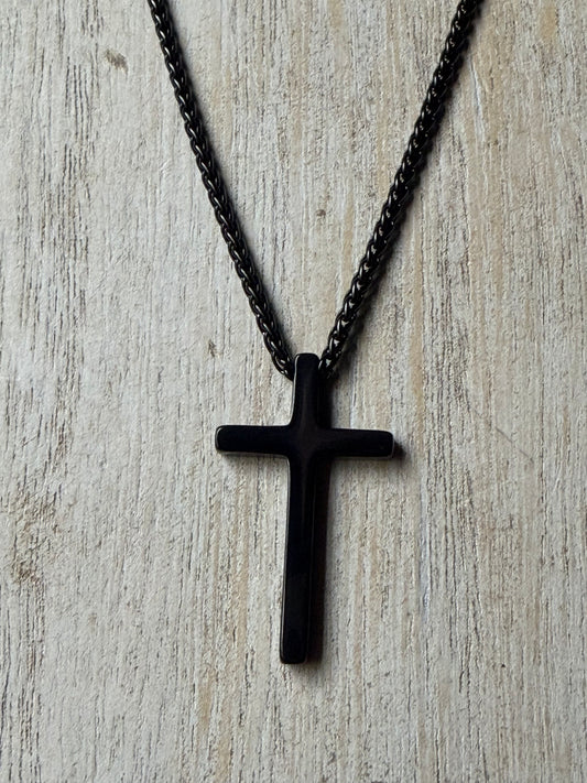 Black Stainless Steel Thin Cross Necklace