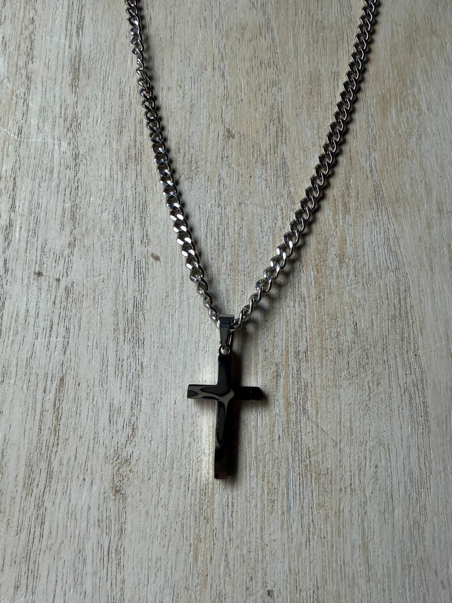Stainless Steel Thick Cross Silver Necklace