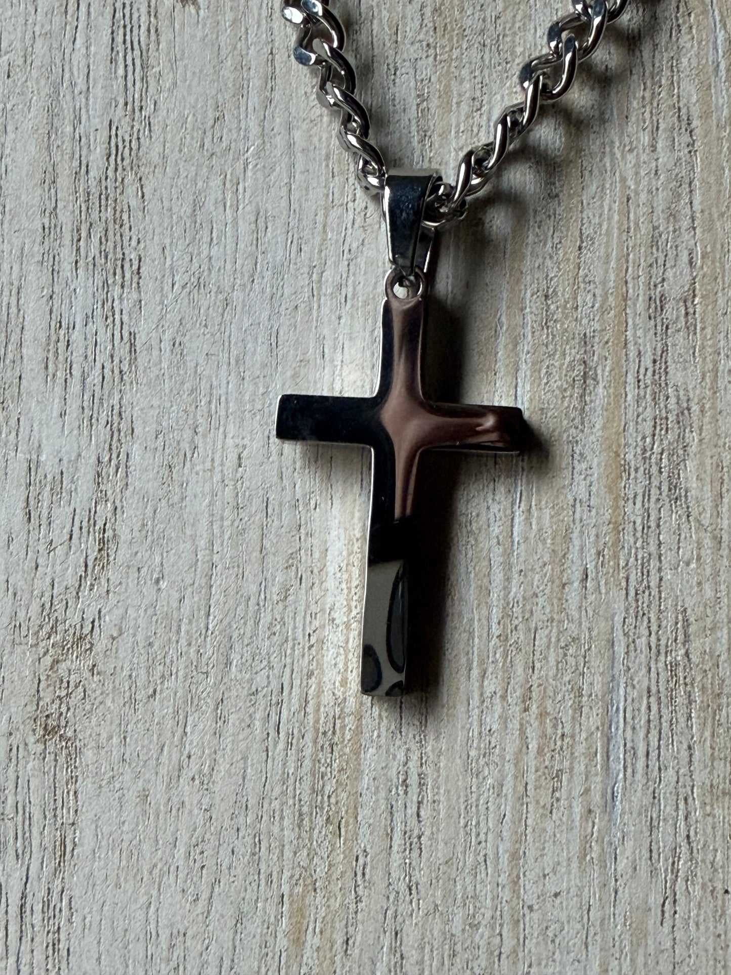 Stainless Steel Thick Cross Silver Necklace