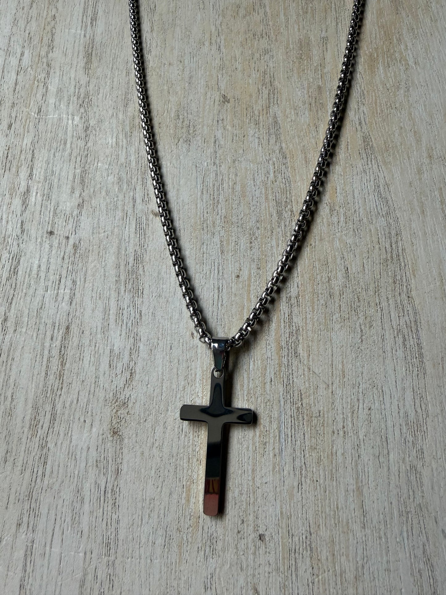 Stainless Steel Box Chain Think Cross Necklace