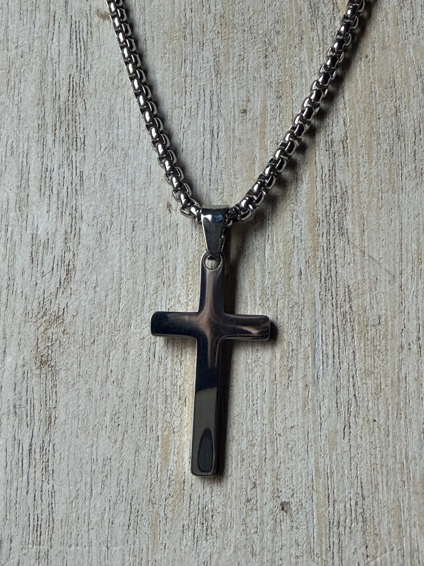 Stainless Steel Box Chain Think Cross Necklace