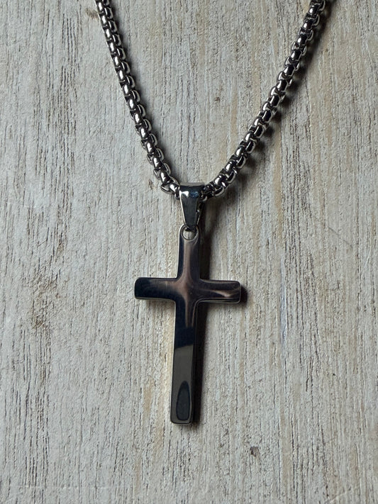 Stainless Steel Box Chain Think Cross Necklace