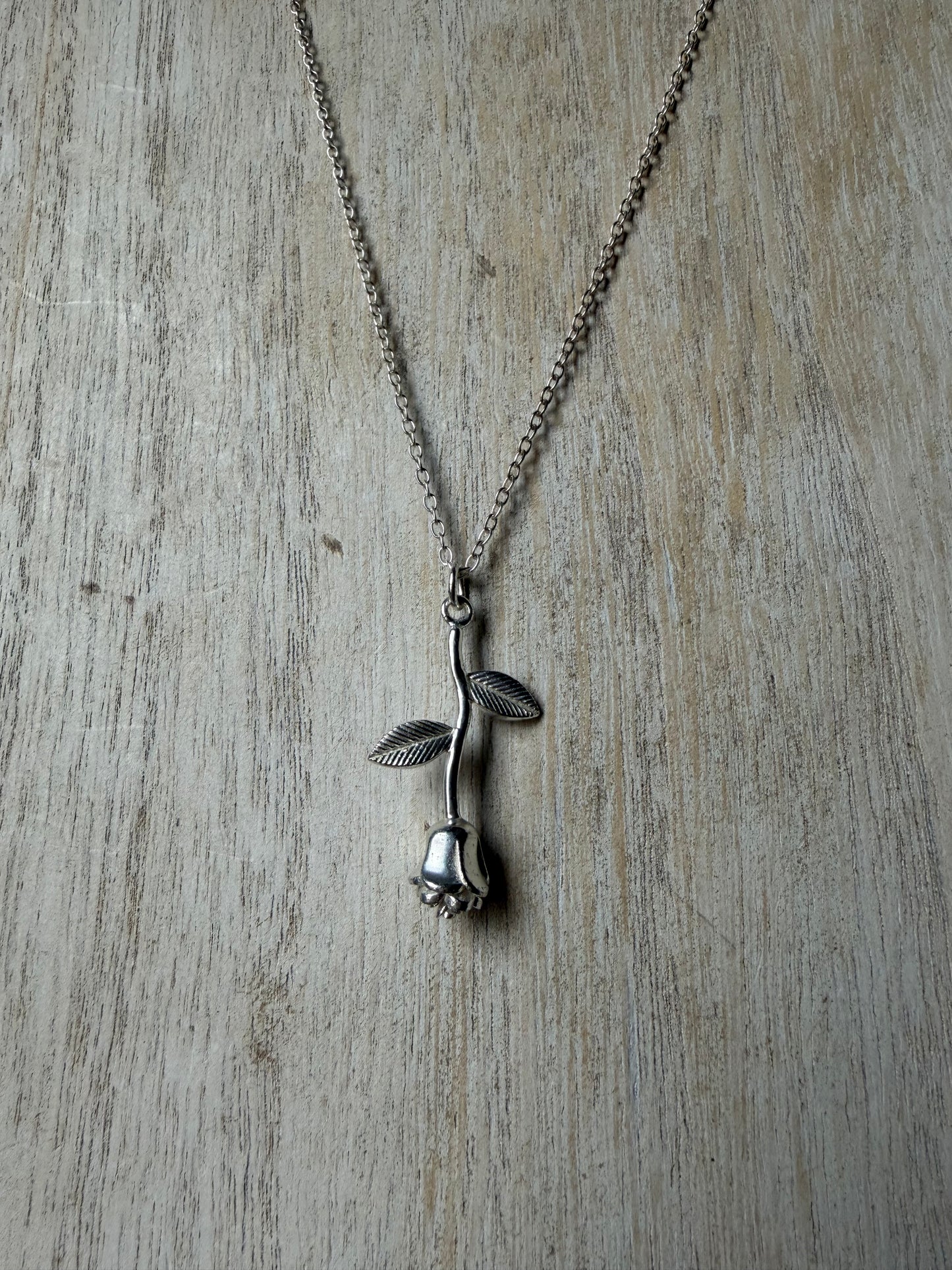 .925 Sterling Silver Rose Necklace