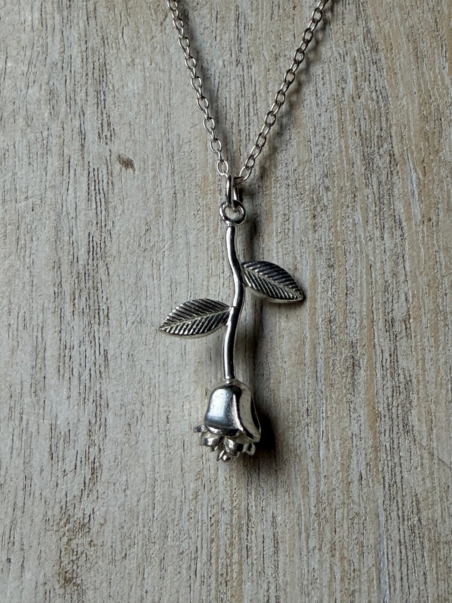 .925 Sterling Silver Rose Necklace
