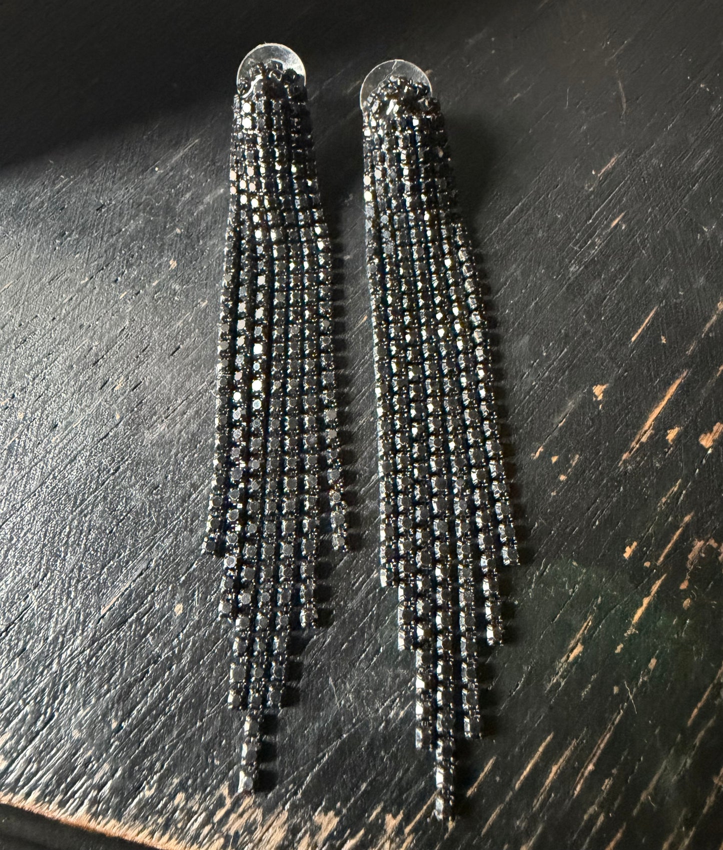 Shiny Black Waterfall Earrings