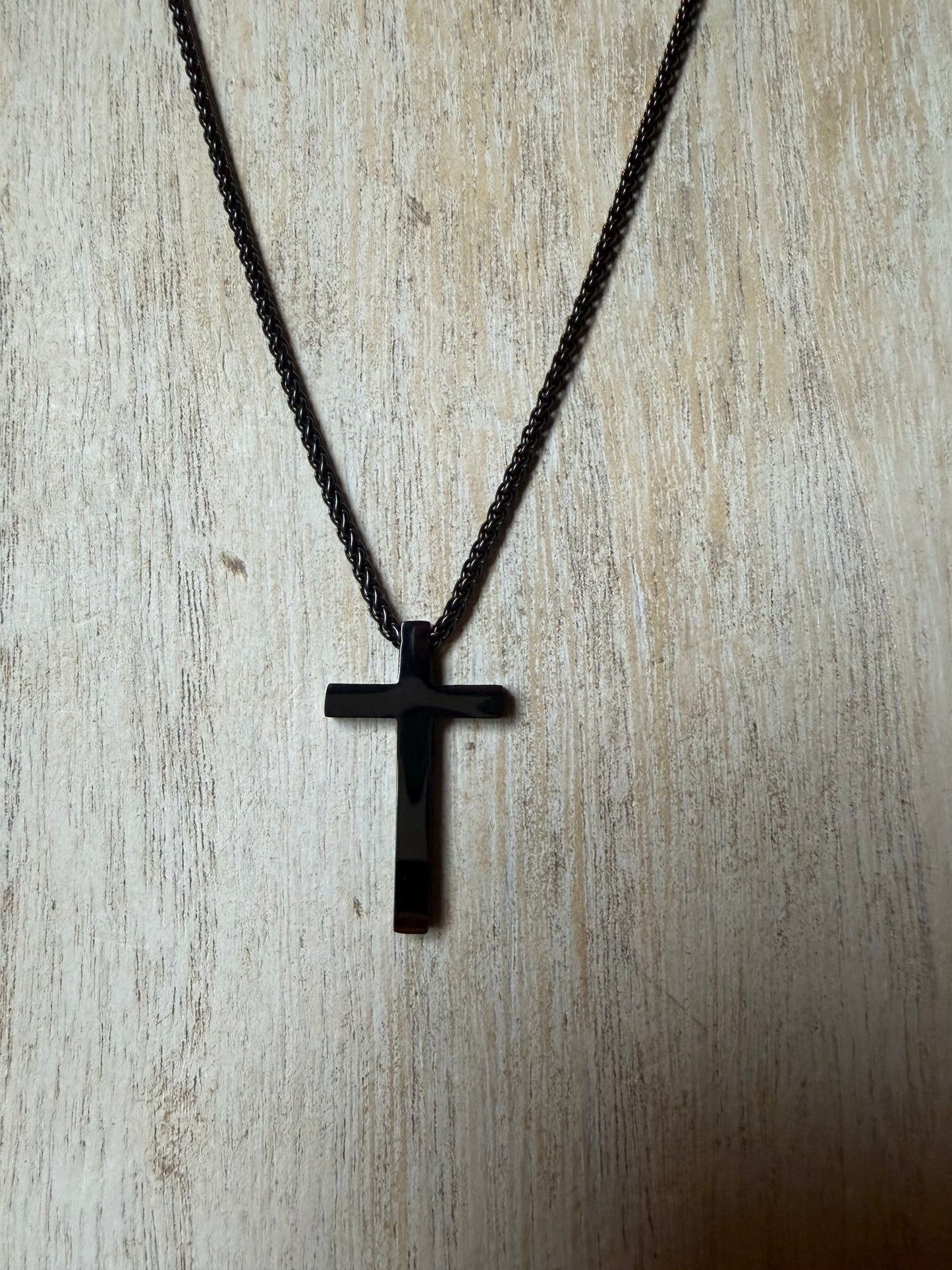 Black Stainless Steel Thick Cross Necklace