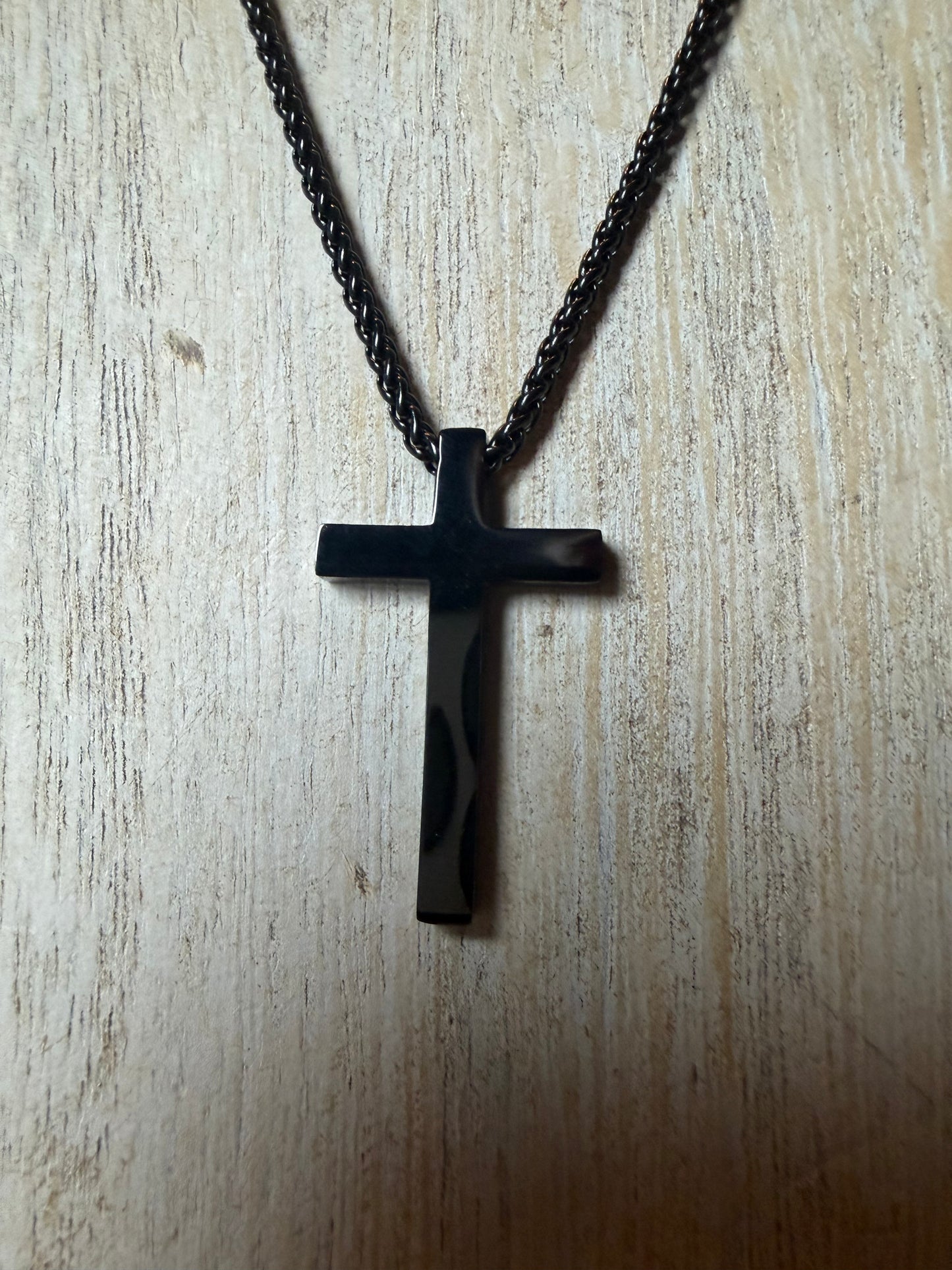 Black Stainless Steel Thick Cross Necklace