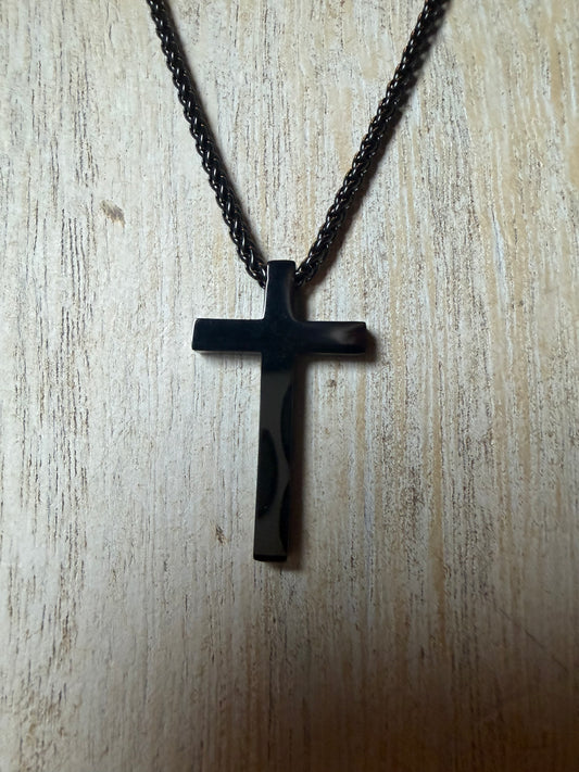 Black Stainless Steel Thick Cross Necklace