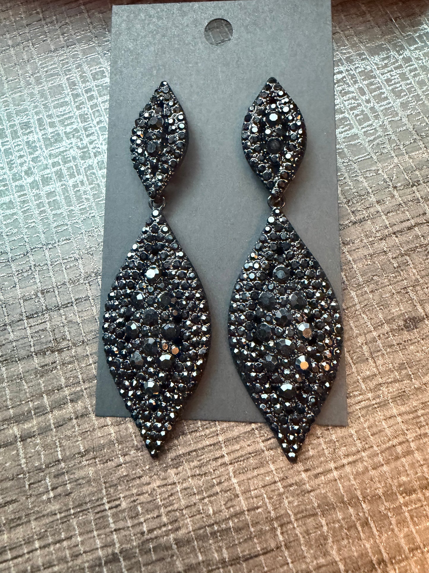 Dark Sparkle Leaf Statement Earrings
