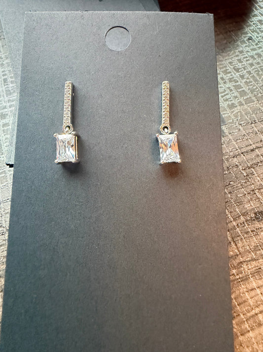 .925 Sterling Silver Bar Set CZ Crystal Earrings