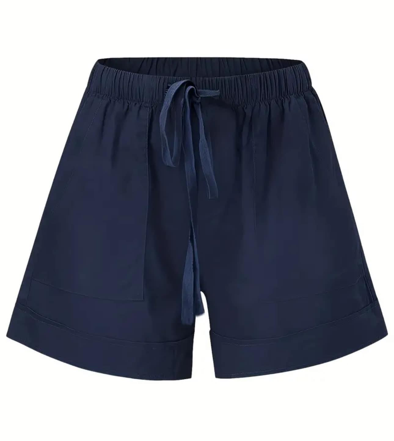 Women's Plus Size Casual Drawstring Shorts — Navy Blue