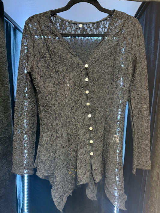 Black Lace Up Shirt- Large