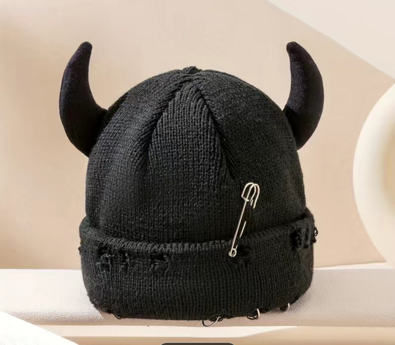 Distressed Horned Beanie