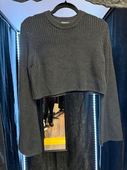 Flared Sleeve Black Crop Sweater-Size Med