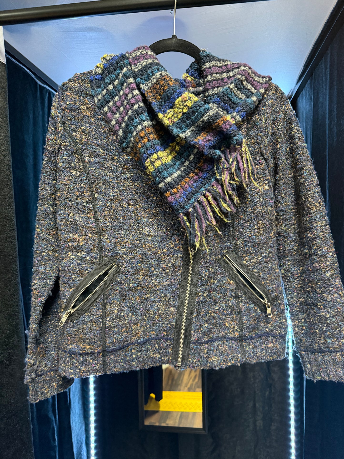 Unique Attached Scarf Zip-Up- Size Large?