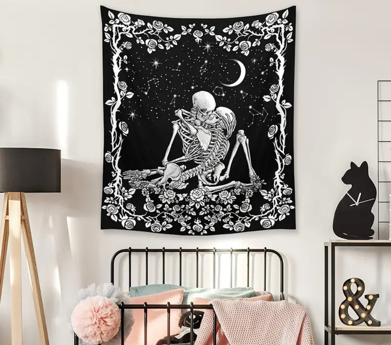 Mystic Moon & Star Skeletons Tapestry