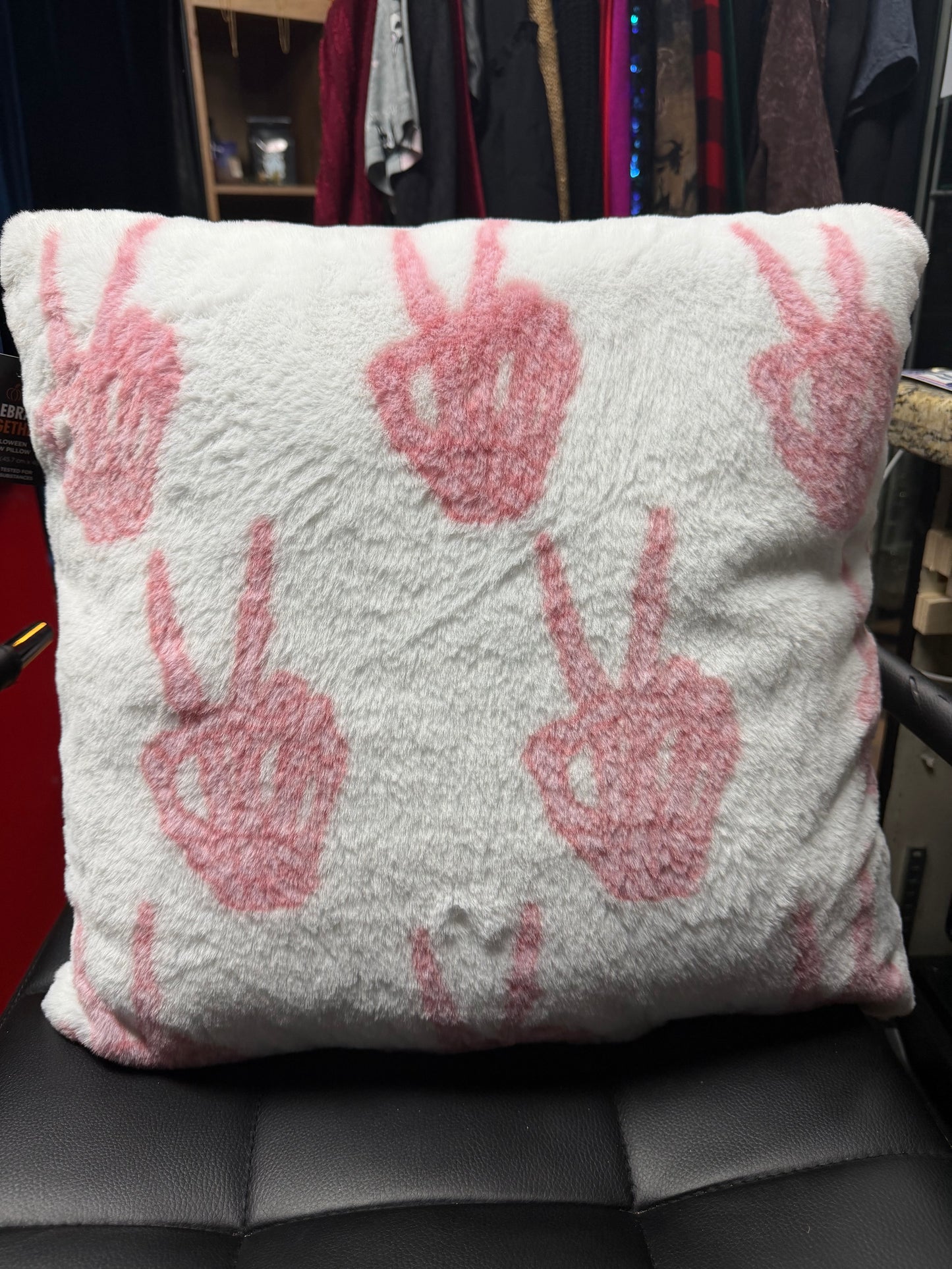 Skeleton Hand Peace Sign Pillow- 18x18