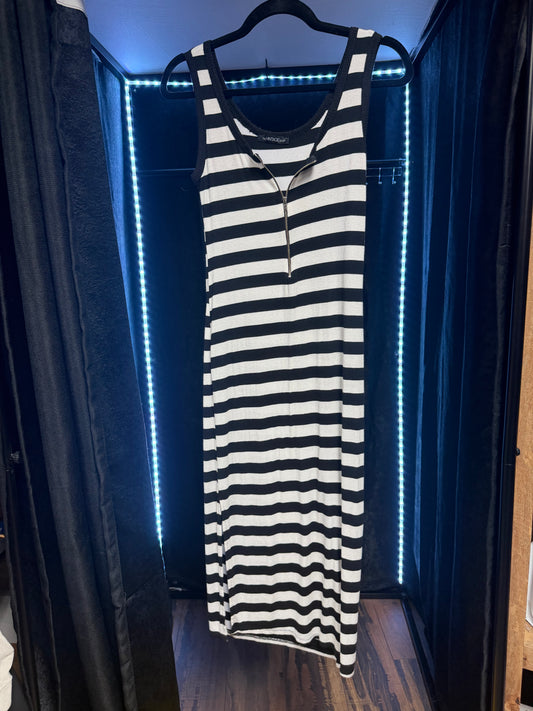 The Vintage Shop Black & White Striped Long Dress- L