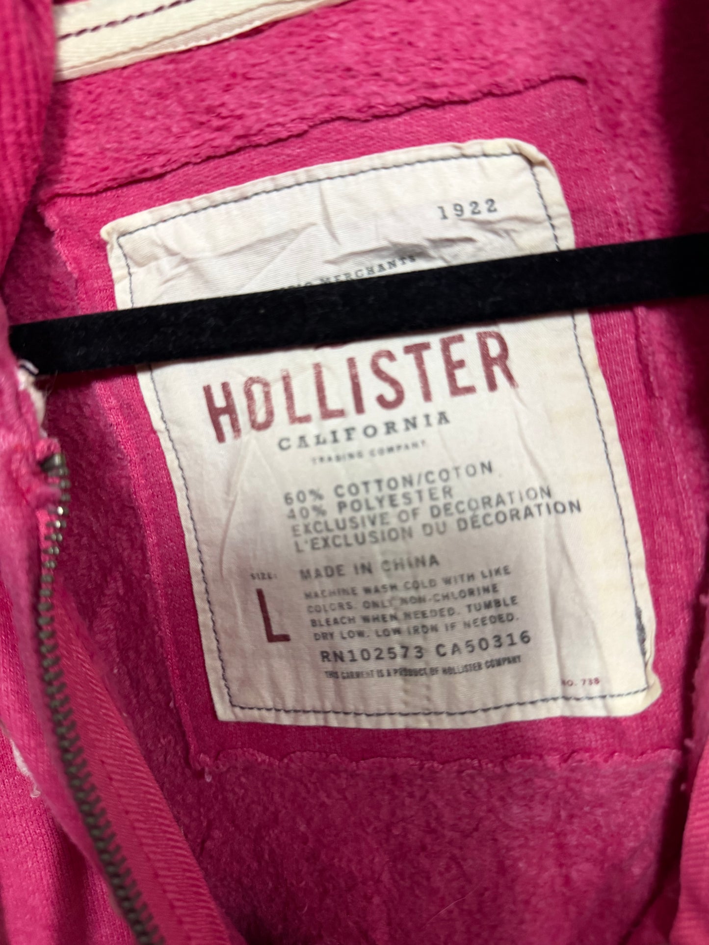 Y2K Pink Hollister Zip-Up Hoodie- Size L