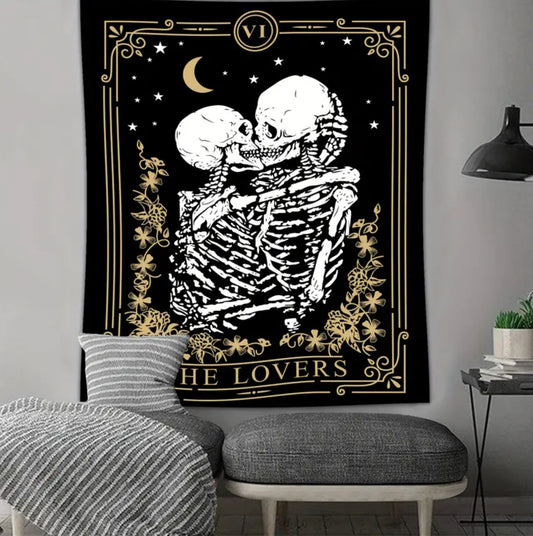 The Kissing Lovers Skeleton Tarot Tapestry