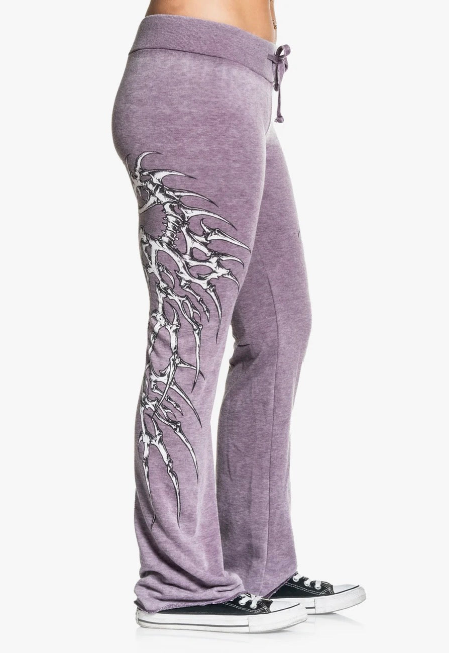 Affliction Clothing- Lilac Skeleton Burnout Lounge Pants- Large